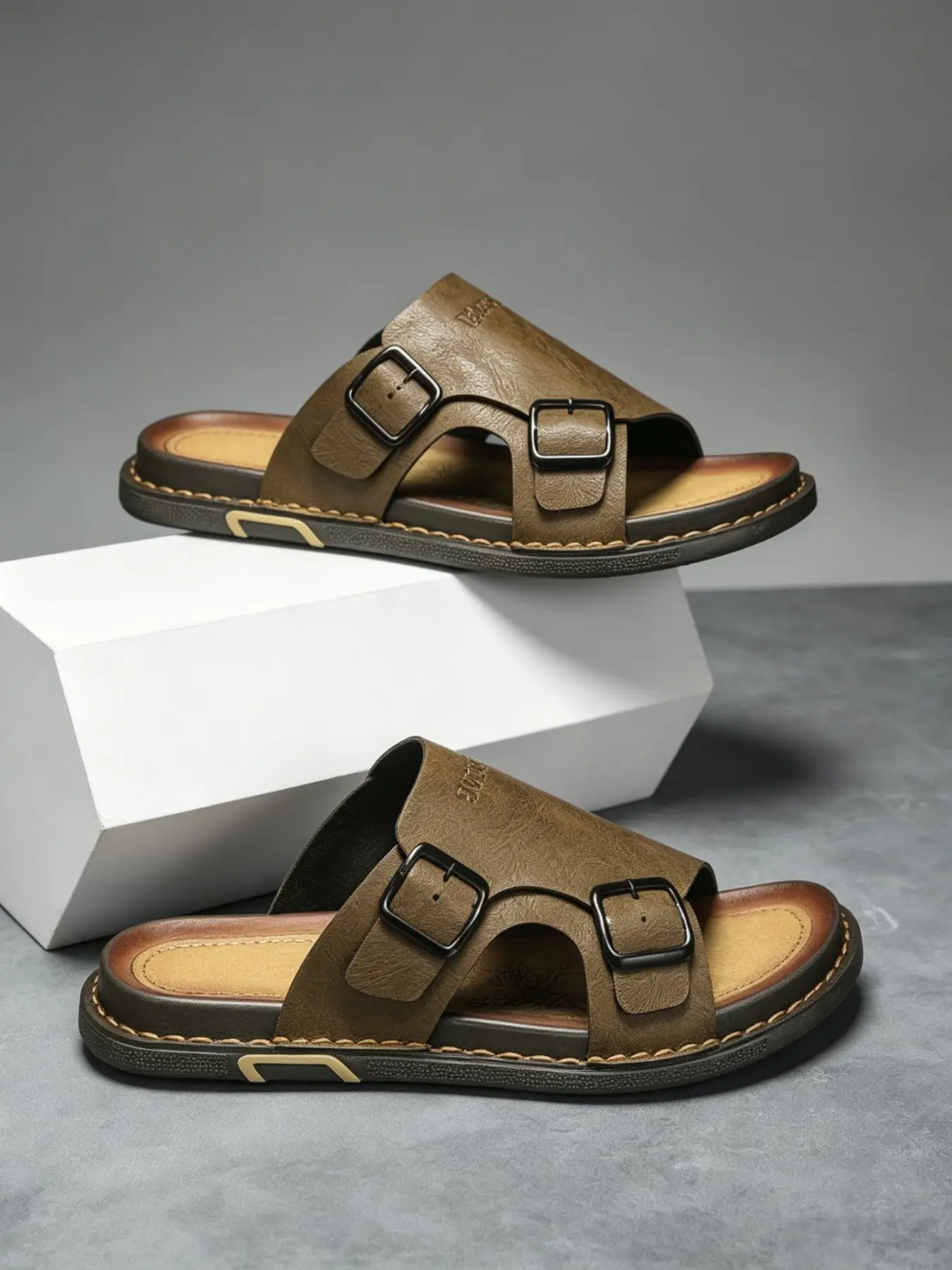 1 Pair Men's Non-Slip Summer Sandals, Skin-Friendly Leather Upper Without Stuffiness, Soft Cushioned Footbed for Shock Absorption Without Chafing, Wear-Resistant Outsole for All-Day Comfort