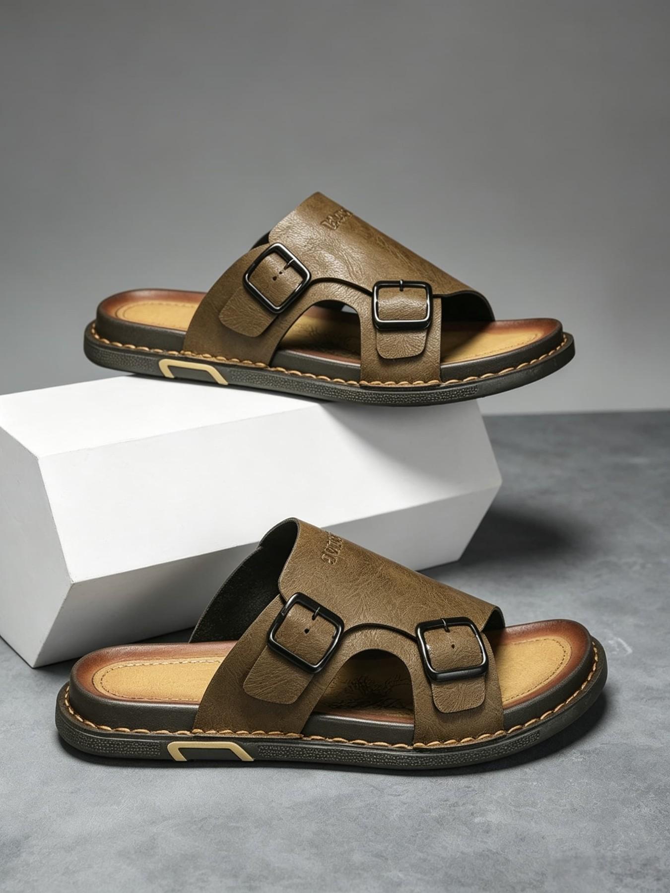 1 Pair Men's Non-Slip Summer Sandals, Skin-Friendly Leather Upper Without Stuffiness, Soft Cushioned Footbed for Shock Absorption Without Chafing, Wear-Resistant Outsole for All-Day Comfort