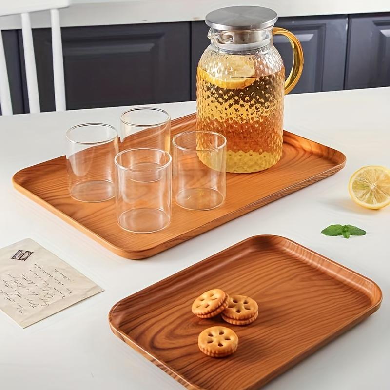 1pc, Tea Cup Tray, Plastic Rectangle Coffee Tray, Plastic Wooden Pattern Dessert Tray, Decorative Fruit Tray,Breakfast Food Tray, Multifunctional Snac, Kitchenware