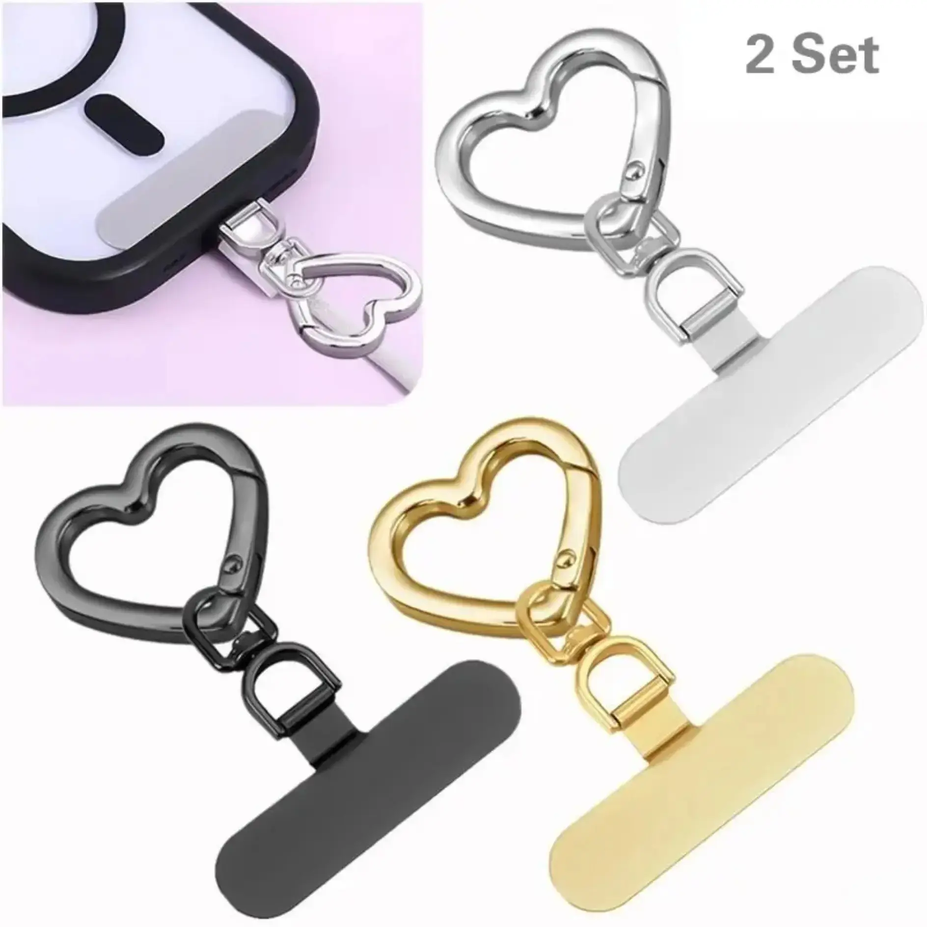 Heart-Shaped Lanyard Connectors, Silver Metal Phone Tether Clips with 360° Rotating Swivel Design, Slim Lightweight Strap Connectors for Phones, Bags, Backpacks, Luggage & DIY Accessories