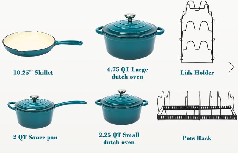 Elf Grill 7-Piece Enameled Cast Iron Cookware Set Nonstick Dutch Oven Frying Pan Skillet & Saucepan with Lids Oven Safe to 500°F All Stovetop Compatible Healthy Kitchenware for Sourdough Bread Baking Casserole & Modern Cooking