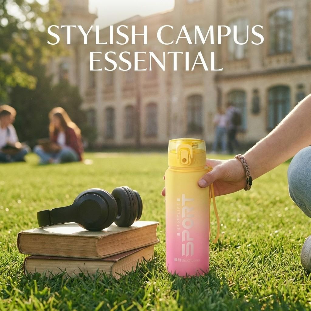 650ML Gradient Sports Water Bottle with Lid, Leak-Proof Plastic Drink Bottle, Portable Outdoor Fitness Cup for Gym, Travel, Coffee, Tea, Juice