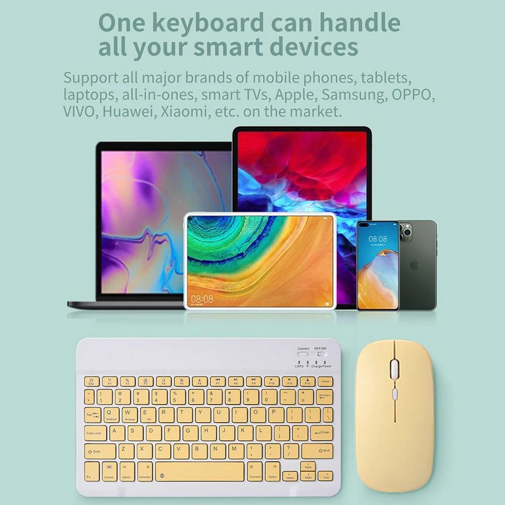 Slim Wireless Keyboard and Mouse for iPad/tablet(iOS/android/PC), Bluetooth-compatible Rechargeable, Ambidextrous Design, Portable Compact Combo
