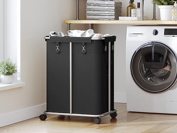HOOBRO Laundry Basket with Wheels, 45 Gallons (170L) Rolling Laundry Hamper, Narrow Slim Laundry Sorter with Removable Oxford Fabric Bag, Laundry Room, Dorm Room, Bedroom, Black HOOBRO Laundry Basket with Wheels, 45 Gallons (170L) Rolling Laundry Hamper, Narrow Slim Laundry Sorter with Removable Oxford Fabric Bag, Laundry Room, Dorm Room, Bedroom, Black