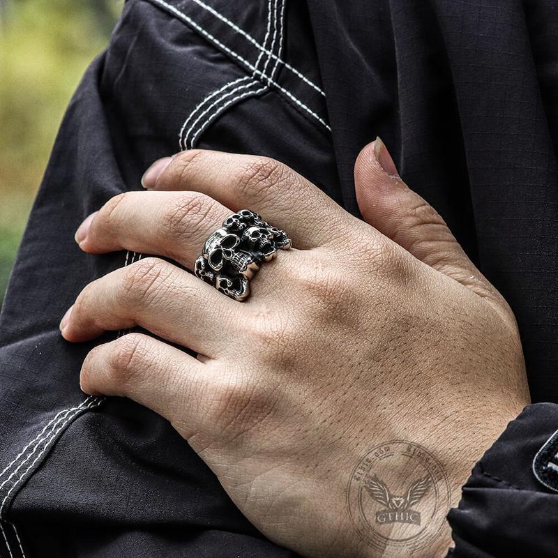 GTHIC Punk Specter Skull Stainless Steel Biker Ring for Men Gothic Jewelry Gift