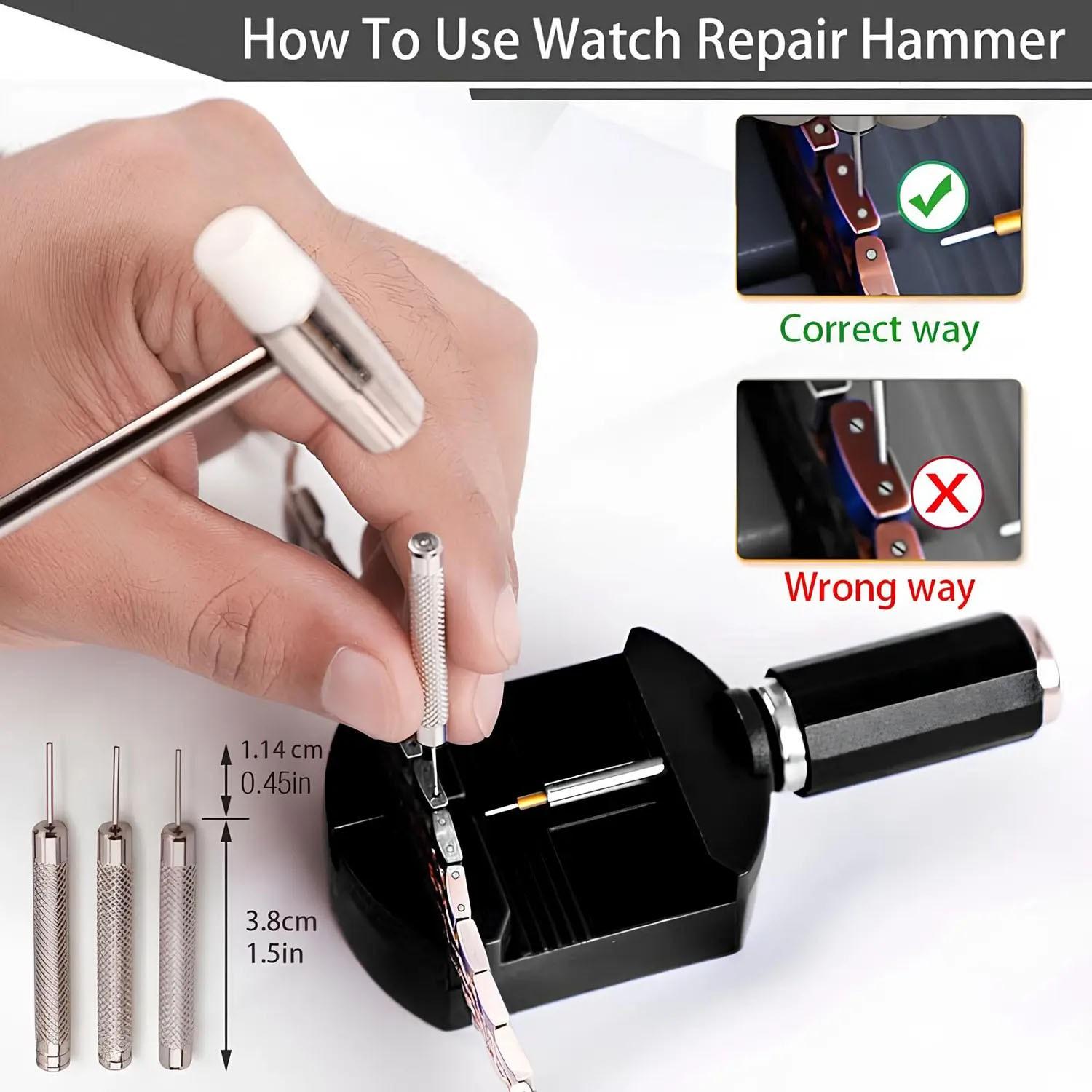 Watch Link Removal Tool Set, Bracelet Adjustment Tools, Band Size Adjuster, Watch Repair Hammer, Strap Adjuster, Watch Repair Toolkit, User Manual Included