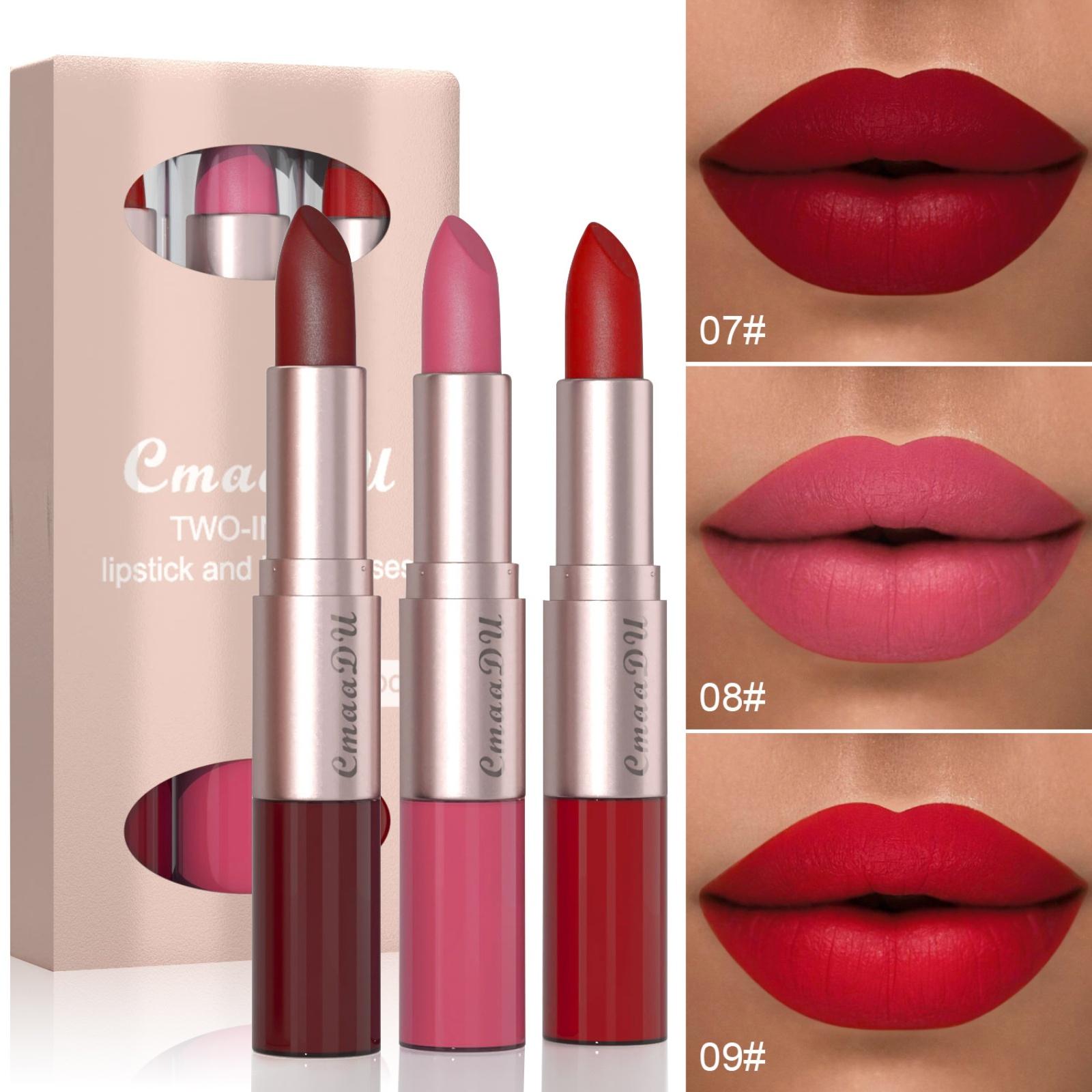3pcs 2 In 1 Lipstick Lip Glossy Set Makeup Easy To Apply Matte Long Lasting Waterproof Double Ended Lipglossy Lipsticks Best Choice Cosmetic