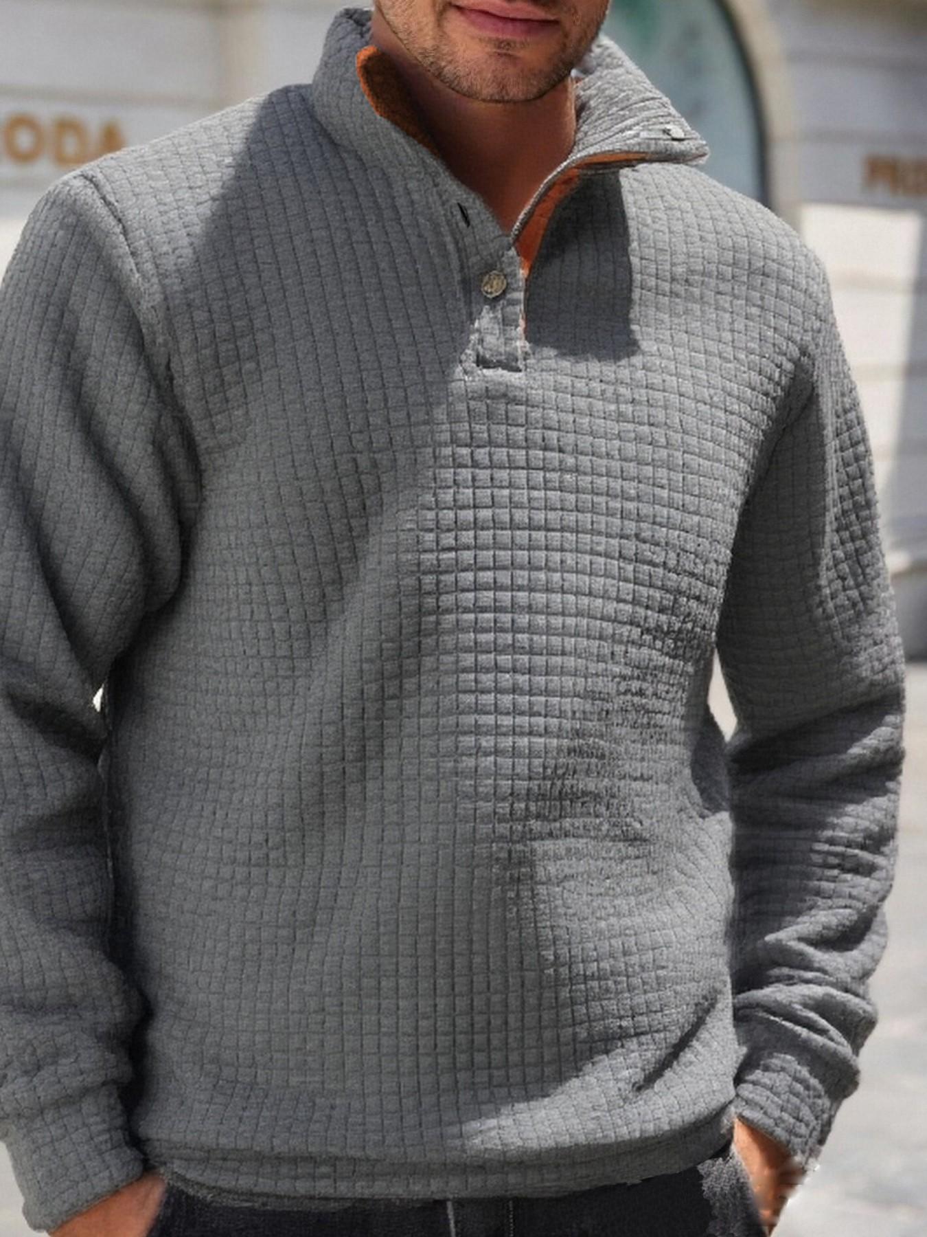 Men's Textured Mesh Knit Quarter-Zip Sportswear, Casual Henry Top with Snap Buttons, Comfortable and Stylish Men's Apparel