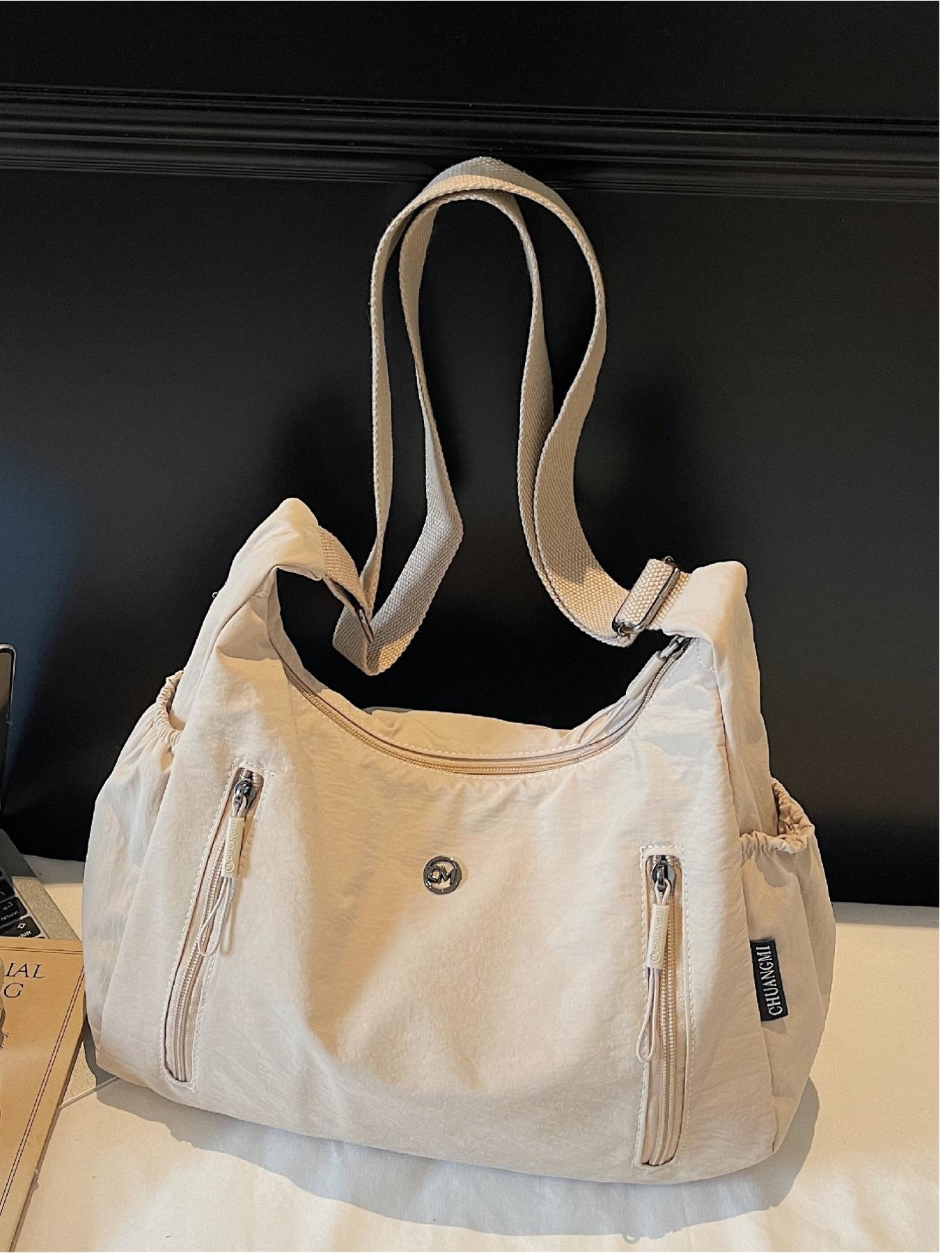 Solid Color Simple Zipper Shoulder Bag, Side-Zipper Multi-Pocket Crossbody Bag for Daily Casual Use, Versatile and Convenient with Adjustable Shoulder Strap