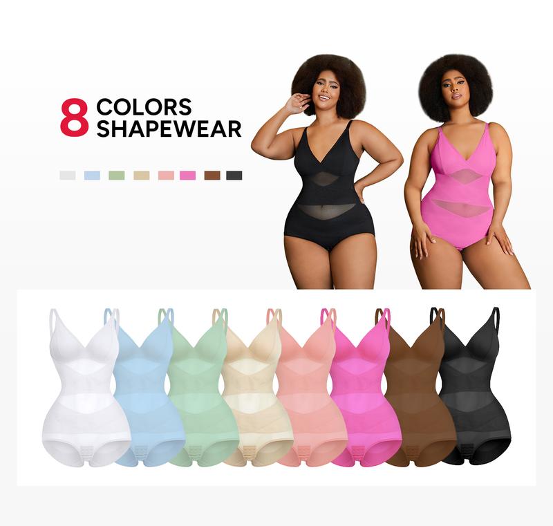 Nebility Women's V Neck Minimalist Comfortable Basic bodysuits shapewear mesh breathable sleeveless womenwear Womenswear Compression