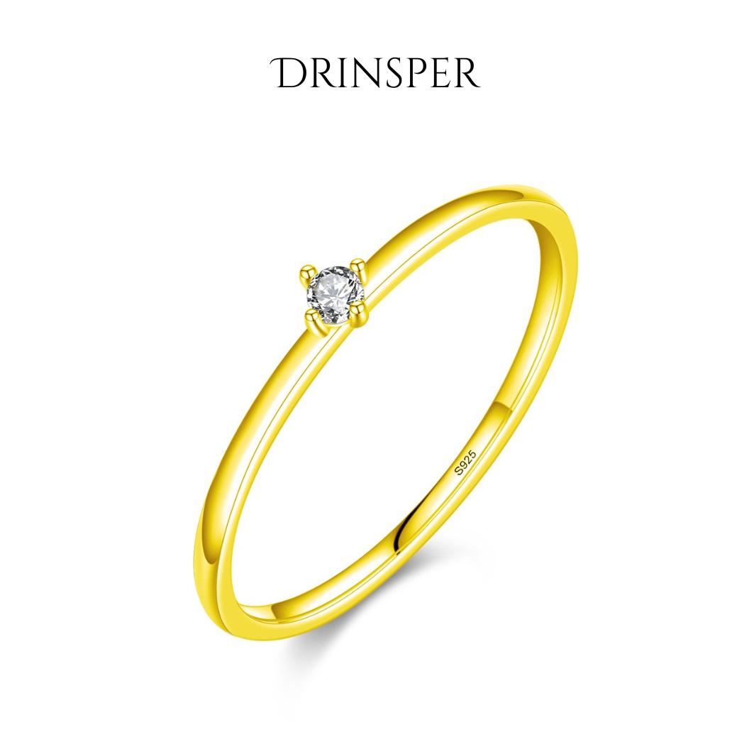 DRINSPER Solitaire S925 DVVS Synthetic Moissanite Sterling Silver Ring for Women Girls Classic Simple Versatile Stacking Layering Ring Suitable for Daily Wearing Jewelry Gift for Girlfriend Mom