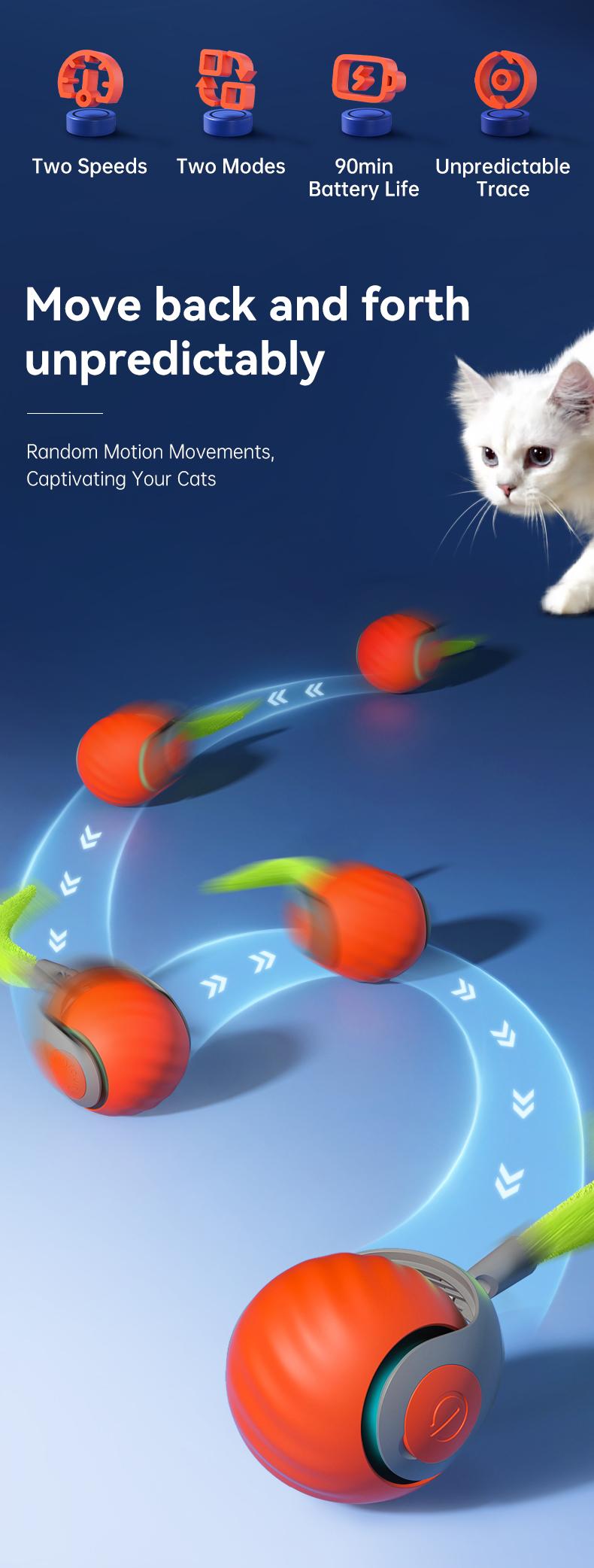 TikTokShopBlackFriday, Petgravity Speedy Sprint Ball Toy for Cat Type-C Rechargeable Interactive Cats Toy, Automatic Cat Teaser Toy, Pet Supplies,Cozyvibes Petlife