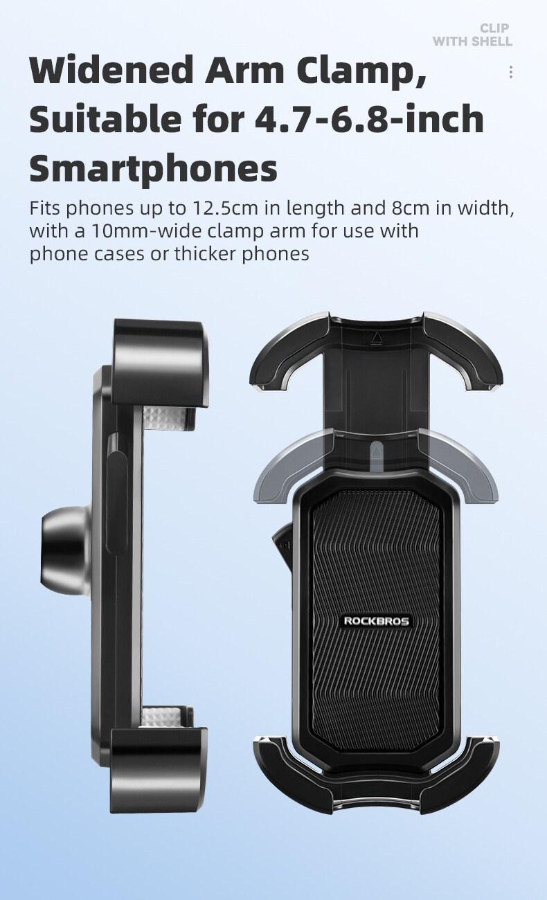 ROCKBROS Bike Phone Holder, Motorcycle Phone Mount with Security Lock, Shockproof Bicycle Phone Mount, Adjustable Phone Holder for Bike, Motorcycle, Scooter, Suitable for 4.7”-6.8” Phone