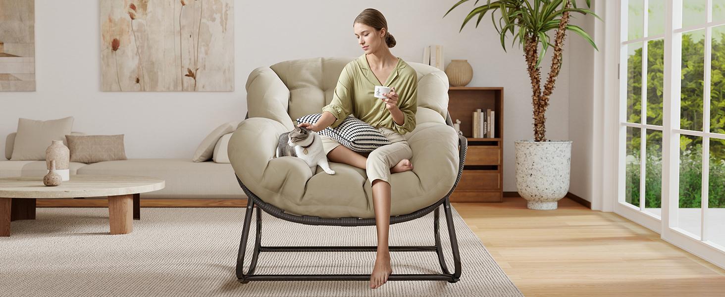 Outdoor Rocking Chair with Thick Cushion,450/550 lbs Capacity, Indoor Egg Rocking Chair with Adjustable Backrest for Backyard, Balcony, Living Room