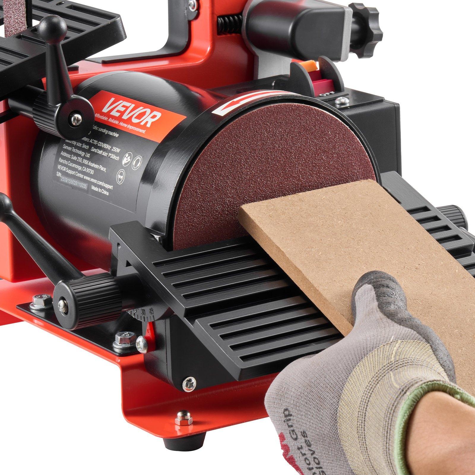 VEVOR Benchtop Disc Sander Combo, 5 inch Disc & 1" x 30" Belt Sander, 250W Power, 0-45 Adjustable Worktable, Dust Collection Ports for Woodworking, DIY Projects