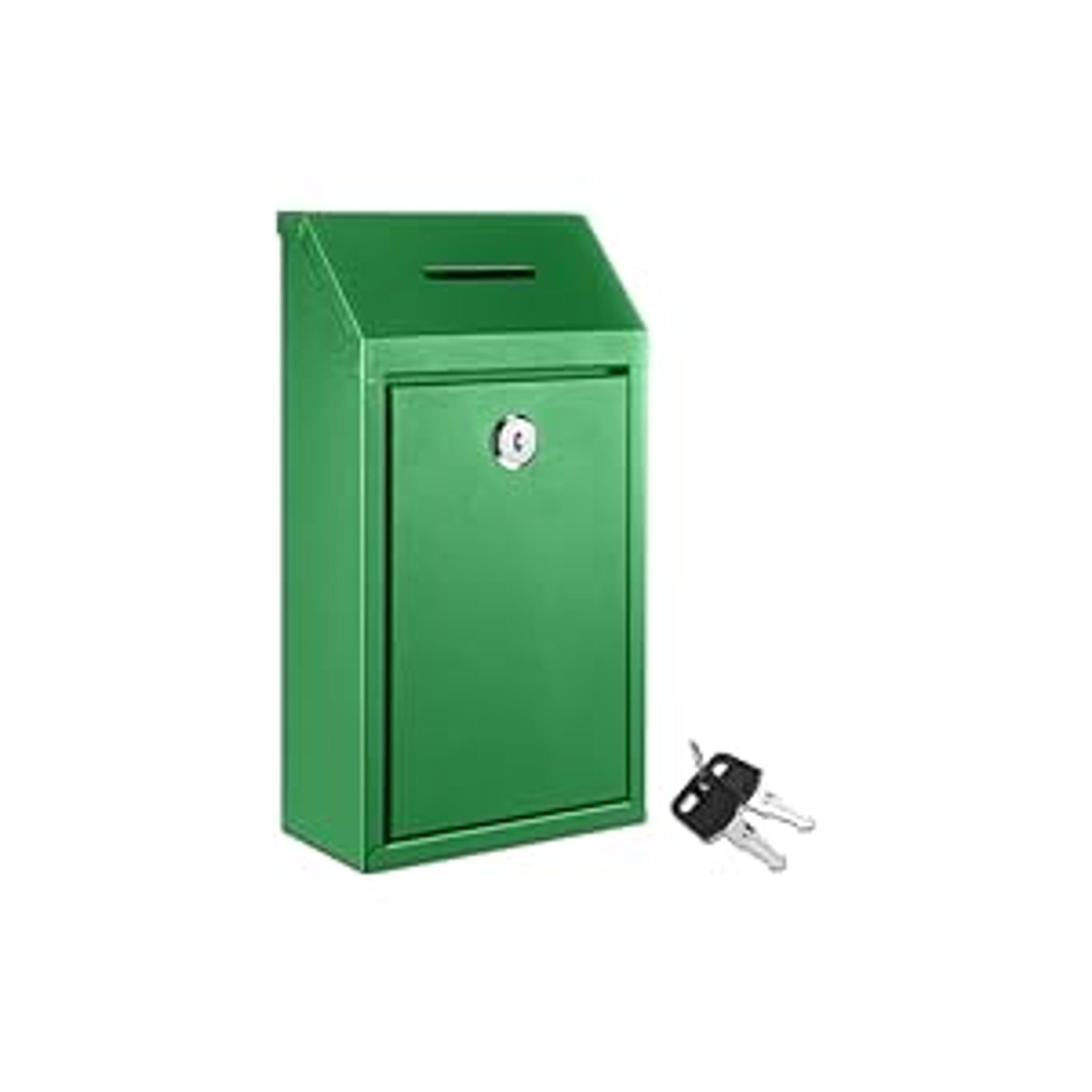 Metal Lockable Donation Cash Box - Money Safe for Cash, Security Lock Box with Key Lock, Confidential Money Drop Container, 1x Black Mailbox with Nail-Hook Installation, Pre-Punched Holes, Wall-Mounted, for Friends, Neighbors (10.24x5.71x2.95in), Wall Mou