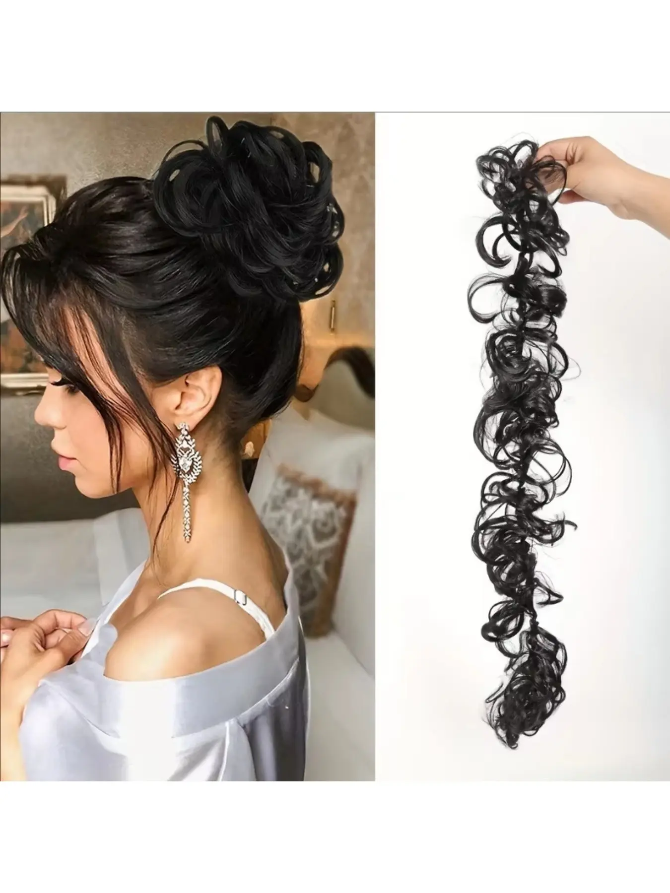 Synthetic Fiber Messy Hair Bun Extension Elastic Wrap Around Hairpiece For Women Daily Wedding