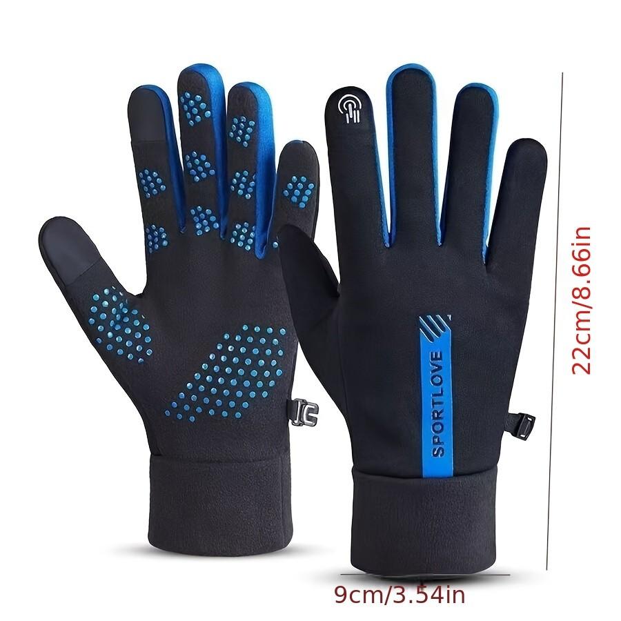 Windproof Waterproof Warm Full-Finger Gloves, Fleece Lined Thick Touchscreen Anti-Slip, Adjustable Wrist Strap, Outdoor Sports Gear