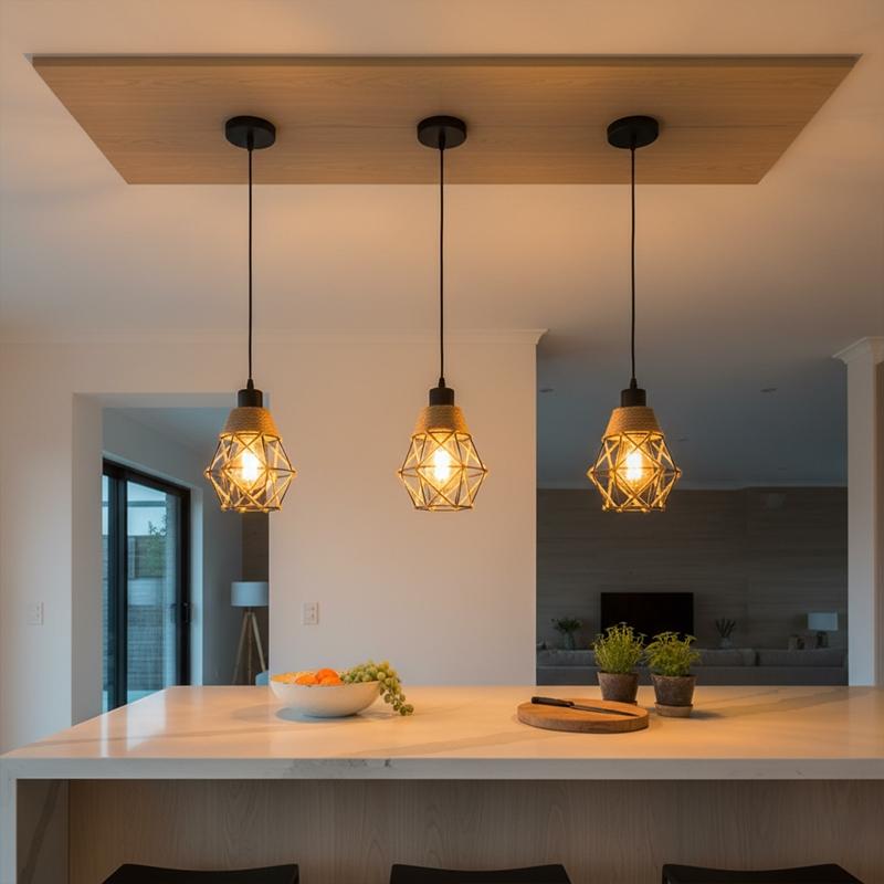 Creative Hemp Rope Single Head Iron Island Pendant Light, Adjustable Height, E27 Socket, Ideal for Dining Room, Coffee Shop, Bedroom, Study