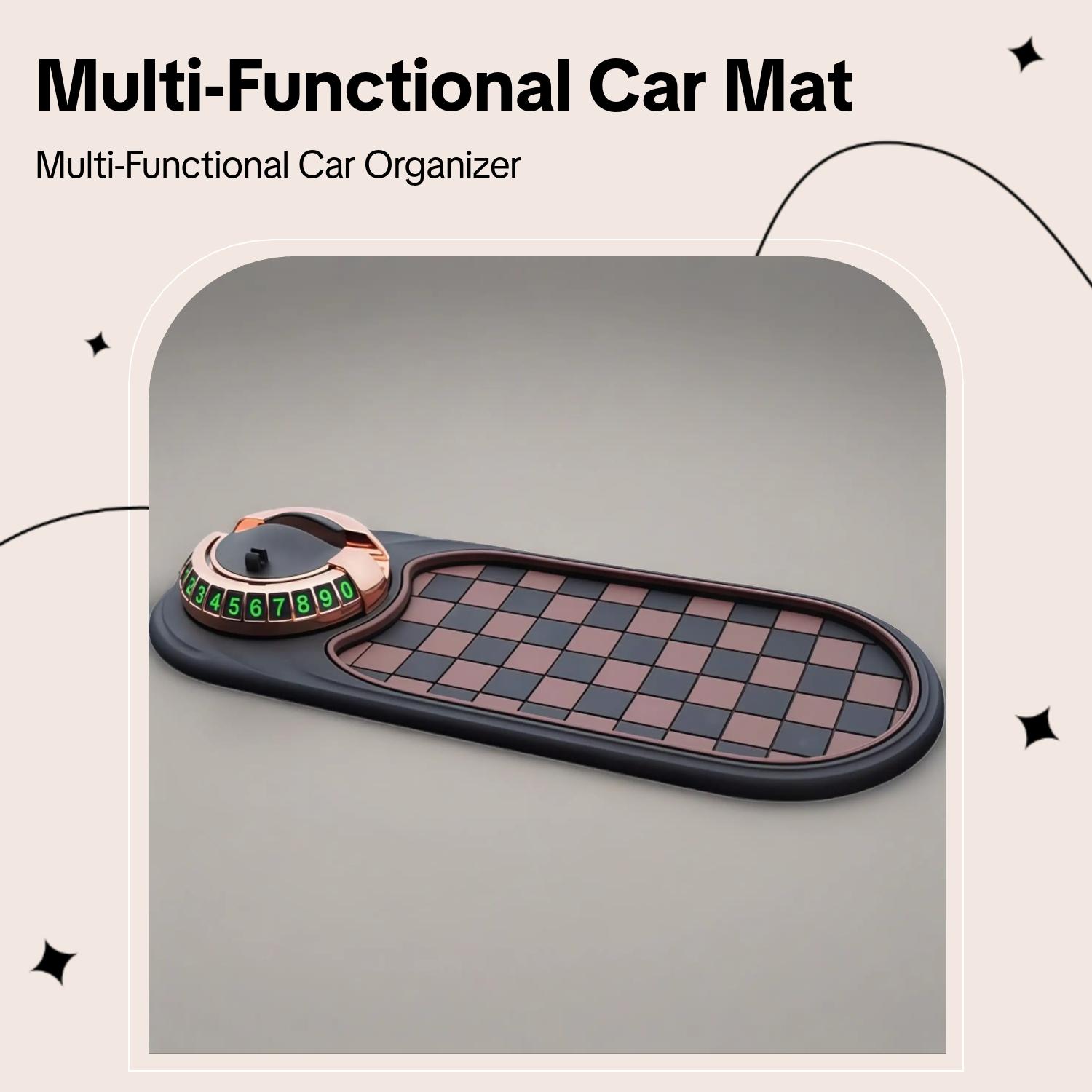 Car Non-Slip Mat, Multi-Function Parking Sign, Dashboard Storage, Phone Holder, Sunglasses Stand, Rotatable Key Tray, Universal Design