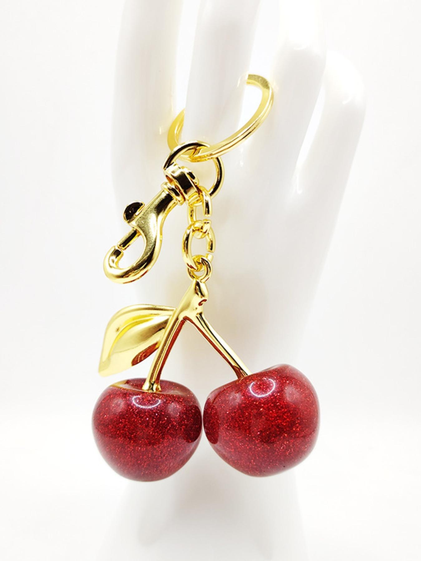 Cute Cherry Design Sparkly Bag Charm, Fashionable Bag Keychain for Women & Girls, Trendy All-match & Exquisite Bag Charm for Birthday Gift, Purse Accessories