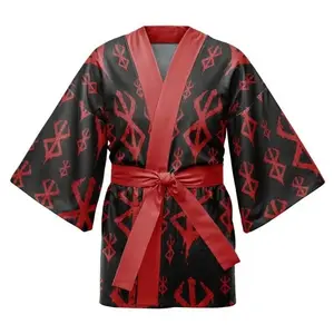 2026 New Pattern Men's Black and Red Gradient Japanese Outdoor Kimono