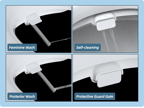 Hibbent Bidet Toilet Seat,Bidet Toilet Attachment,Elongated Toilet Seat with Separated Self Clean Knob,Bidet Parts,Non-Electric Dual Nozzles,Bidet Sprayer,ON/OFF Metal T Adapter Included toilet seat Toiletbidet Bathroom