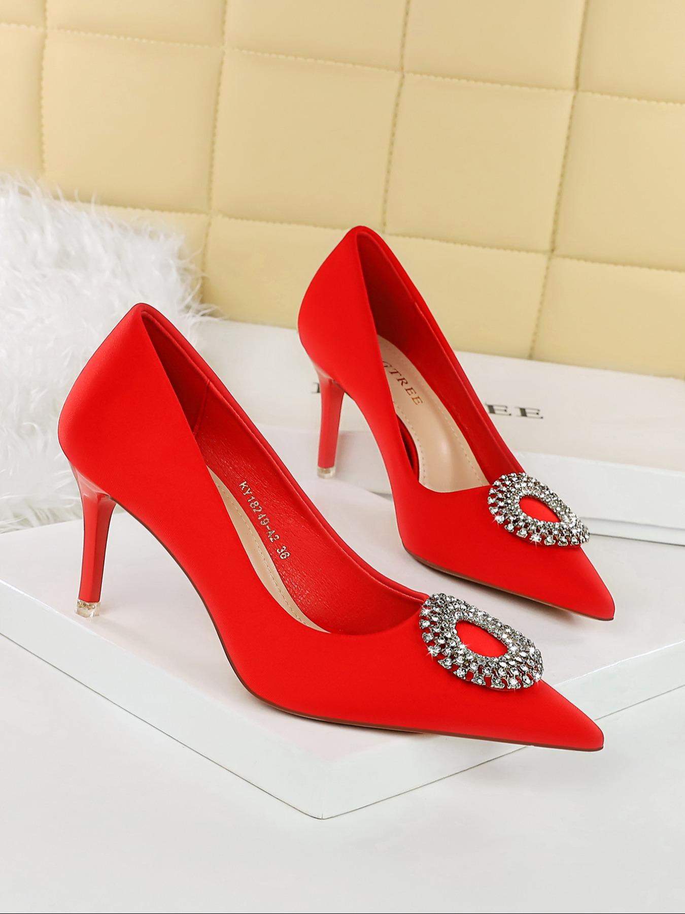 Women's Fashionable Rhinestone Decorated High Heel Shoes, Elegant Pointed Toe Slingback Shoes for Party, Daily Clothing Decor for Women & Girls, Classy, Elegant Heeled Shoes