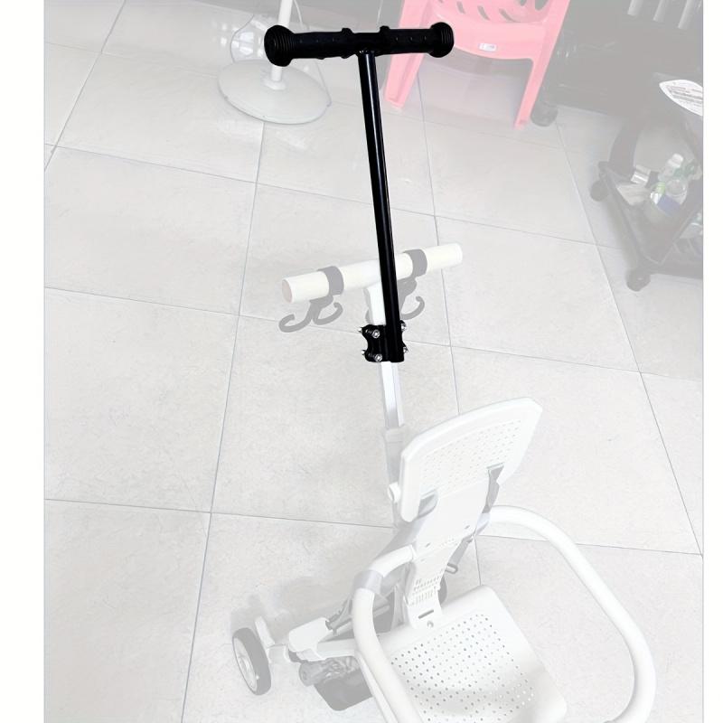 Universal Round Cart Handle - Ergonomic adjustable height replacement cart handle, durable metal construction with secure clamp installation, black handle suitable for campers, bicycles, lawn mowers, and gardening tools, round cart handle replacement part