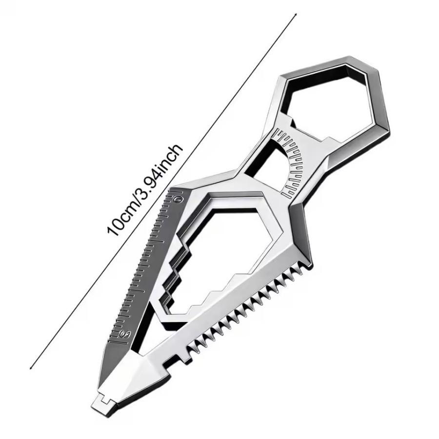 9-in-1 Stainless Steel Keychain, Portable Bottle Opener, Protractor, Ruler, Screwdriver, Wrench, Pocket EDC Tool.