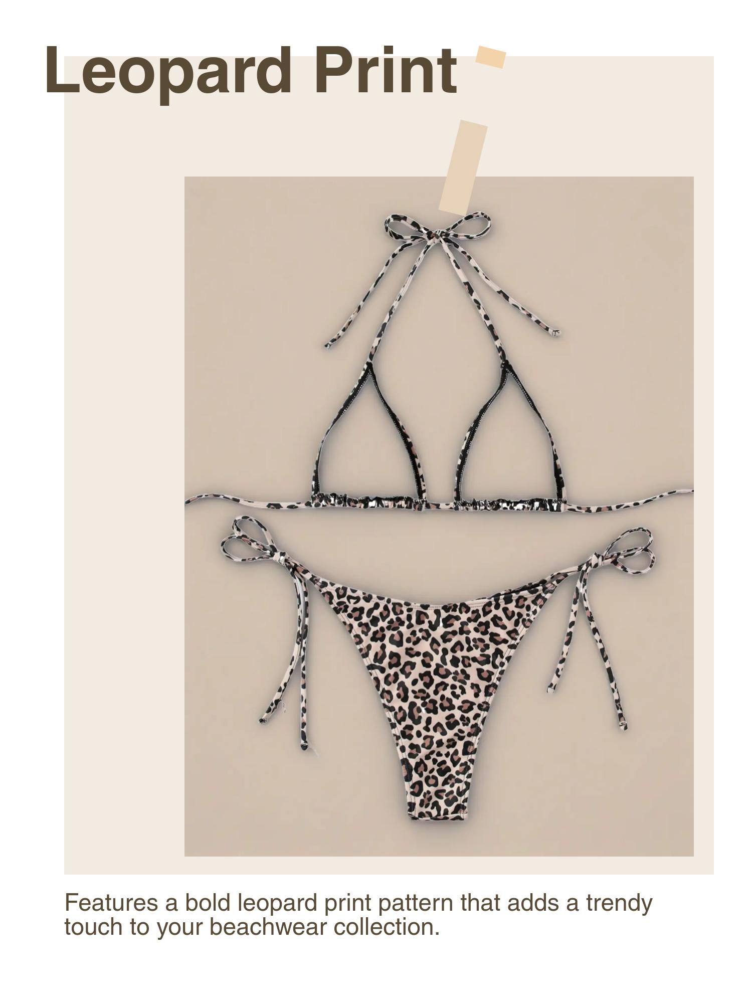 Two-Piece Set Women's Leopard Print Bikini Set, Casual Fashion Swimsuit Set for Beach Holiday Vacation, Ladies Swimwear for All Seasons