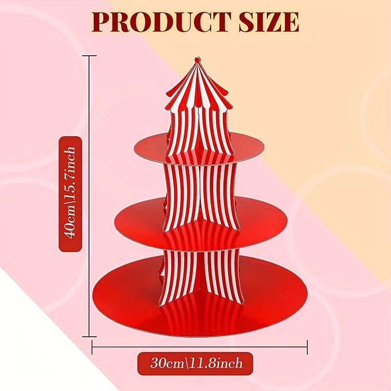 Carnival Theme Cupcake Stand, Circus Clown Tent Three-Tier Paper Birthday Dessert Display Rack, Restaurant Party Decoration