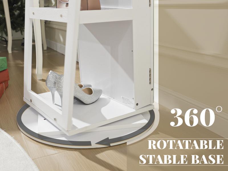 【Valentine's Day gift】Standing Rotable Mirror Cabinet, full-length mirror, adjustable lighting make up mirror, armoire, space-saving, large storage space, perfect gift idea White Decor