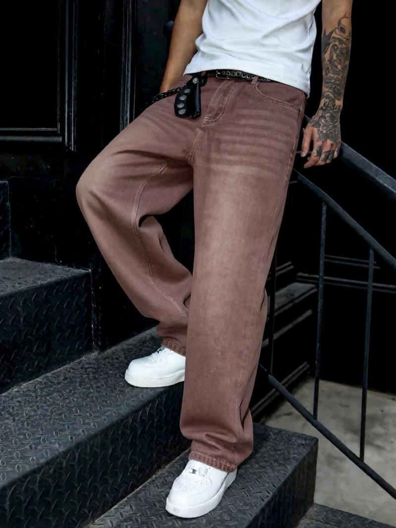 Men's Washed Loose Straight Leg Denim Jeans, Y2K Casual Streetwear, All Seasons, Moderate Fit, Perfect Gift for Husband or Boyfriend