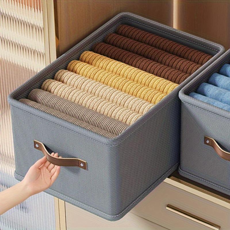 A winter closet clothing storage box (with handle), a foldable rectangular basket, a fabric container box for organizing shelves, suitable for the bedroom, Indoor Storage, in gray and beige colors, Clothes Storage Boxes