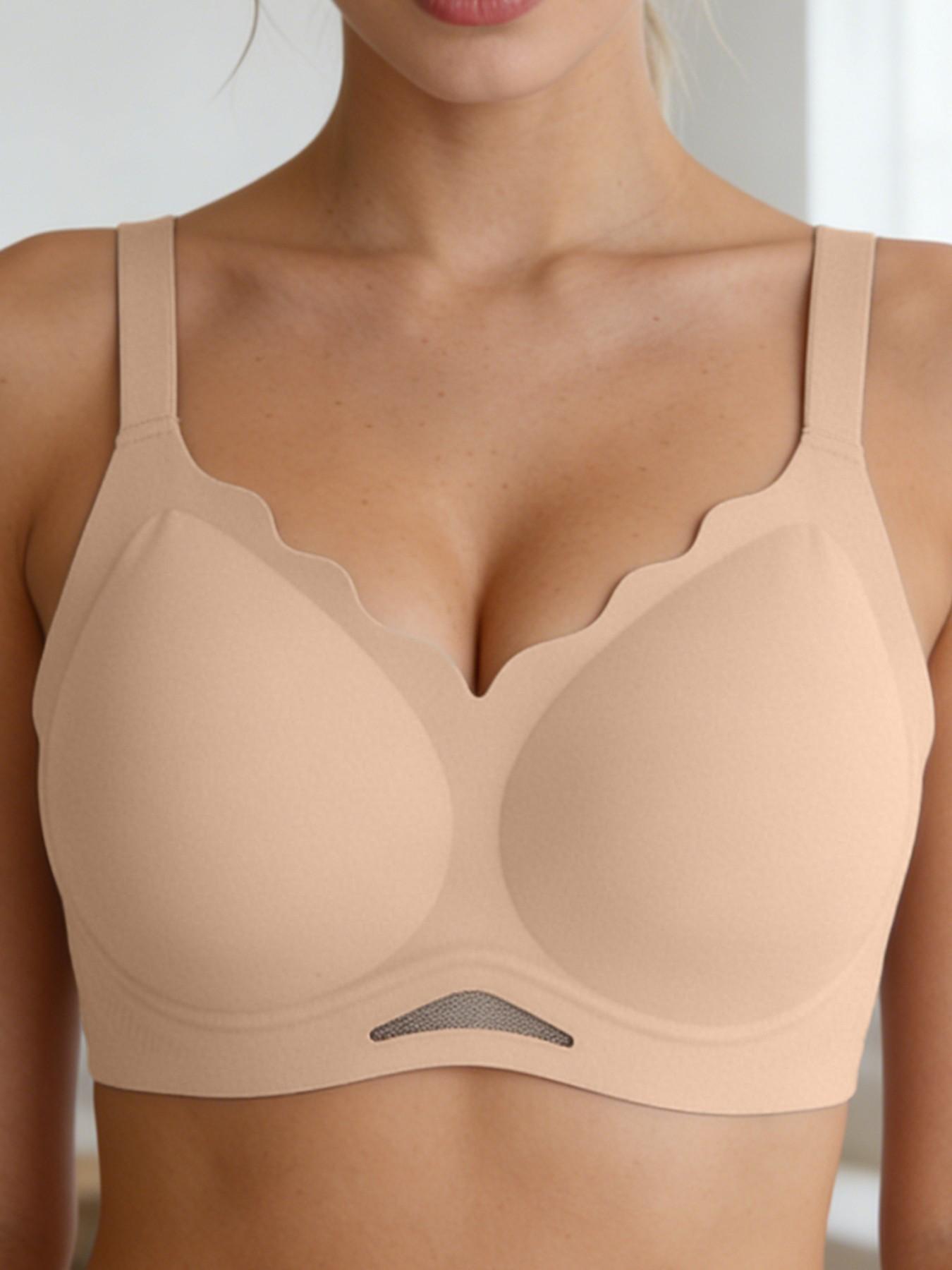 Women's Push-Up Jelly Bra, V-Neck Wave Edge Wireless Natural Lifted Bralette, Seamless Comfortable Invisible T-Shirt Lingerie, Sexy Breathable Mesh Bottom, Summer Essential, Casual All Day Comfort Bra For Home And Work And Sleep, Mother's Day Gift