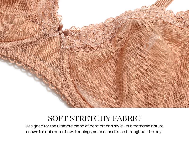 DOBREVA Women's Balconette Lace Bra See Through Demi Sheer Mesh Plus Size Underwire No Padded