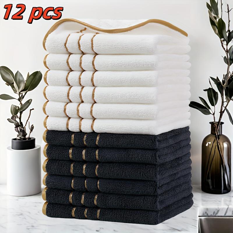 Premium 12pcs Set of Golden Square Towels 35cm X 35cm Wide Striped Towel- Ultra-fine Fiber Towel with Exceptional Absorbency, Suitable for Both Wet and Dry Cleaning, Retro Style, Space Theme, Applicable for Home, Bathroom, Spa Centers, Valentine'