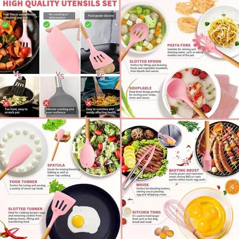 19-Piece Kitchen Knife Set with Heat-Resistant Silicone Cutlery & Wooden Handles - Includes Chef Knife, Non-Stick Compatible Tools, pots pans set Valentine's Day and More Cookware non stick pots and pans Kitchenware Nonstick Ladle Stylish White Pink 19-Piece Kitchen Knife Set with Heat-Resistant Silicone Cutlery & Wooden Handles - Includes Chef Knife, Non-Stick Compatible Tools, pots pans set Valentine's Day and More Cookware non stick pots and pans Kitchenware Nonstick Ladle Stylish White Pink