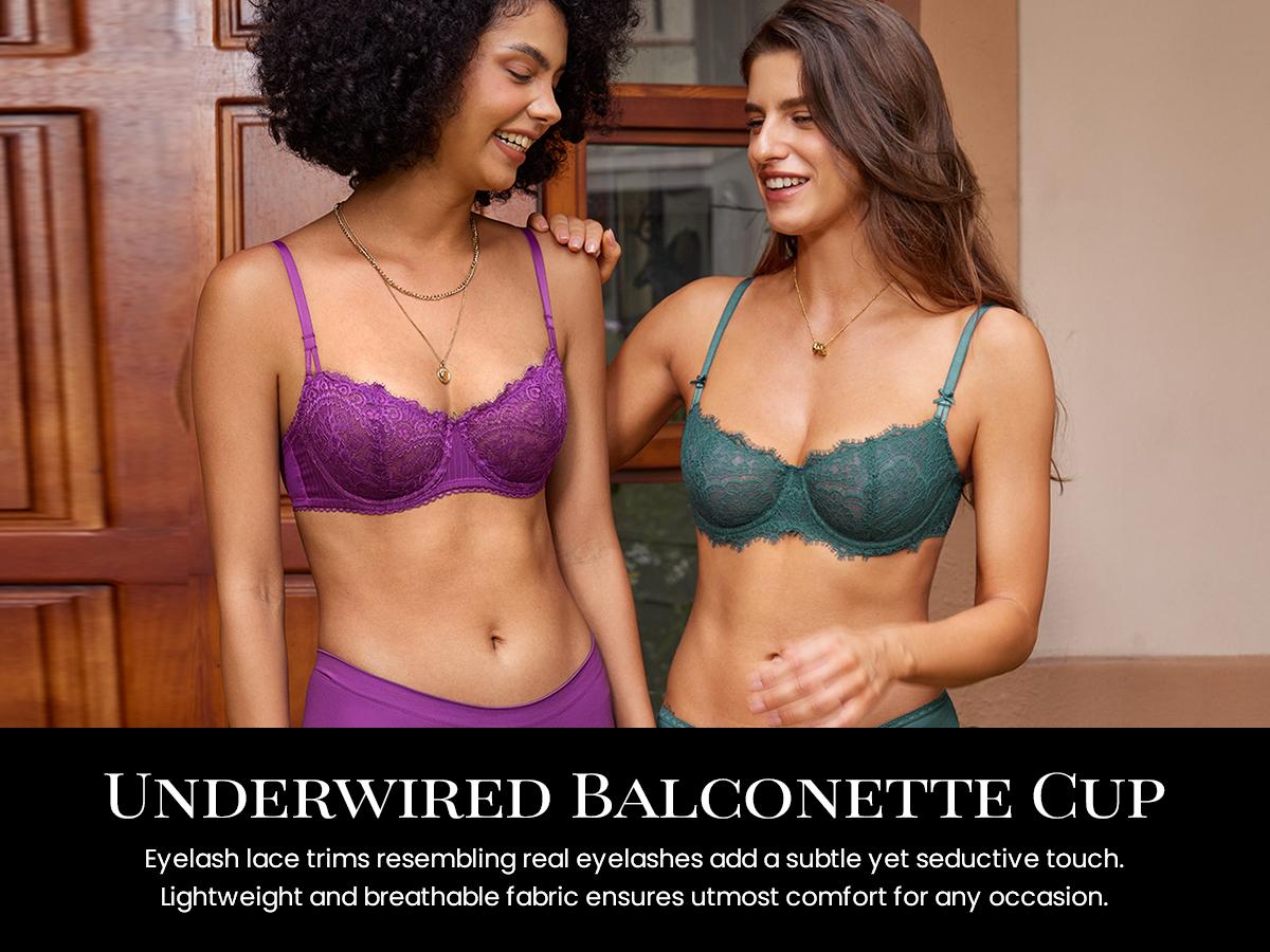 DOBREVA Women's Balconette Sexy Unlined Bra Lace Push Up Plus Size Bras See Through Underwire SpringStatements