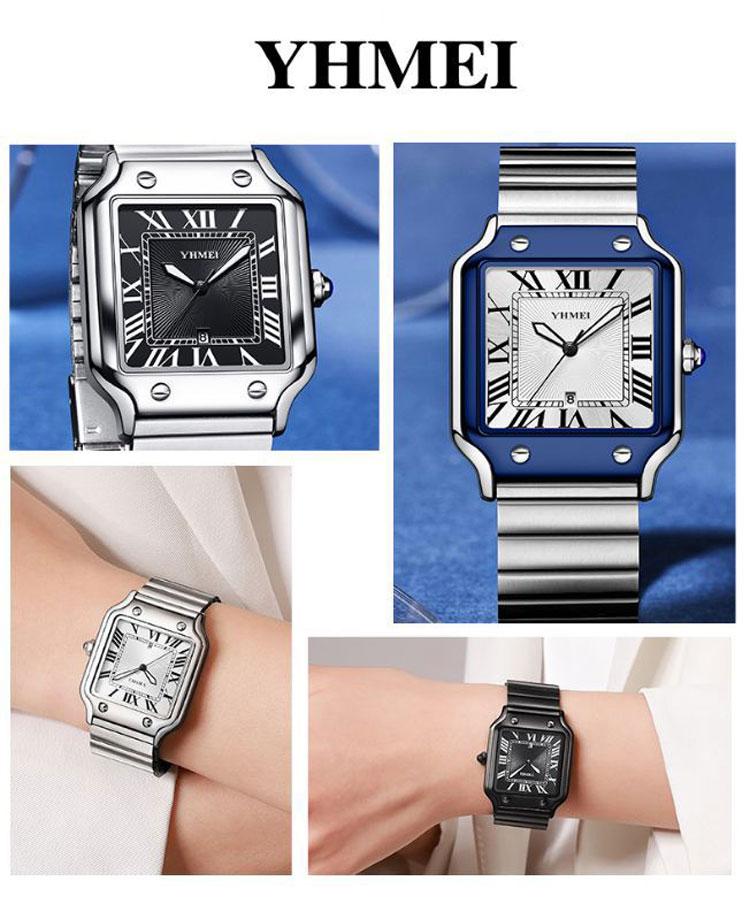 Women's Men's Unisex Square Watch - Silver Stainless Steel Band, Roman Numerals, Date Display, Waterproof Quartz Wristwatch, Fashion Casual Retro Wristwatch, Perfect Gift