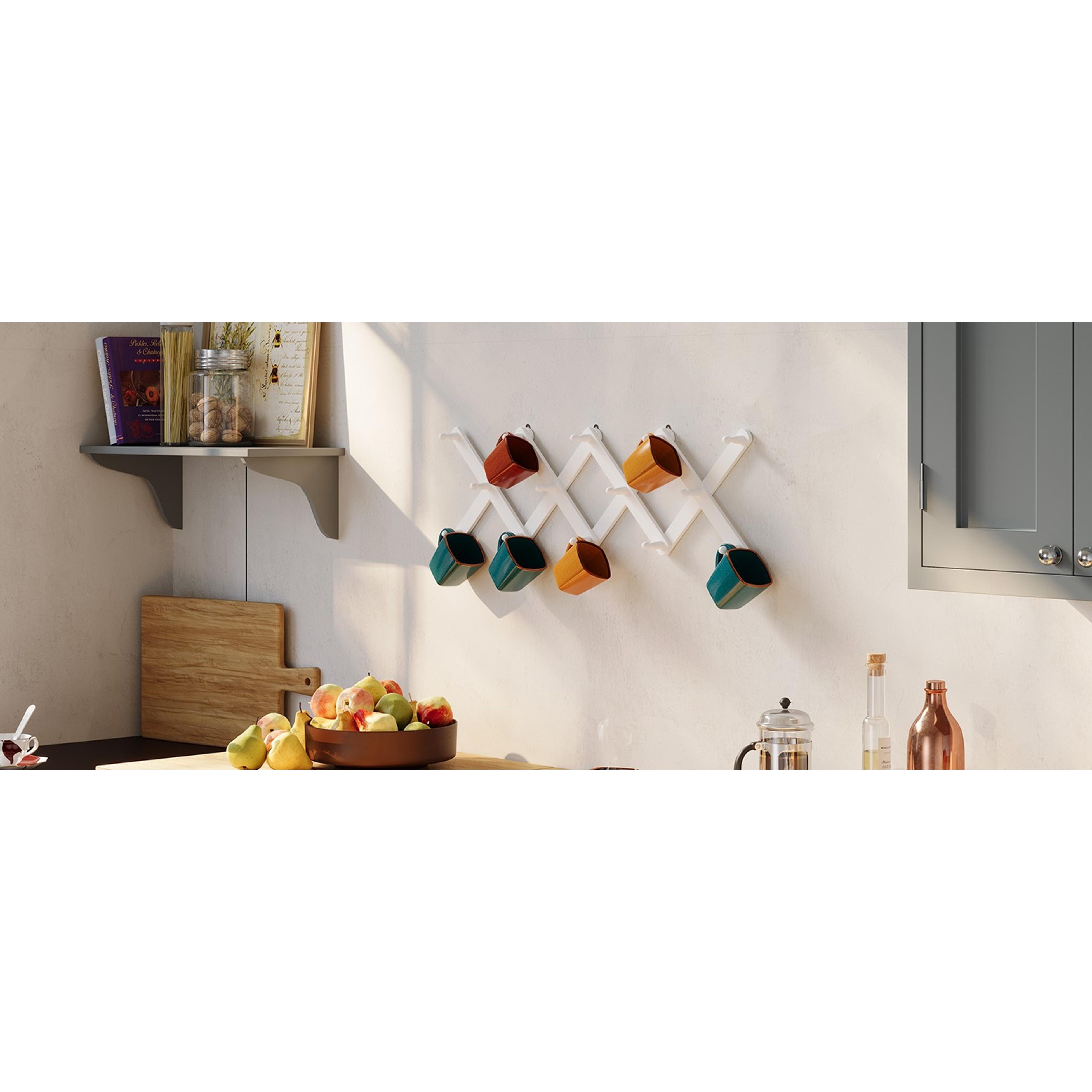 Wood Accordion Wall Hanger, Expandable Coat Rack Wall Mount with 14 Pegs, Expanding Hat Rack for Wall White