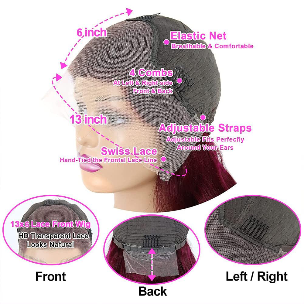 99J Burgundy Lace Front Wigs 99J 13X6 Body Wave HD Lace Frontal Wig Burgundy Transparent Lace Front Wig Colored Pre Plucked With Baby Hair 180% Density Wine Red