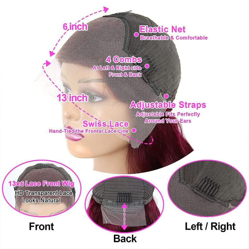 99J Burgundy Lace Front Wigs 99J 13X6 Body Wave HD Lace Frontal Wig Burgundy Transparent Lace Front Wig Colored Pre Plucked With Baby Hair 180% Density Wine Red