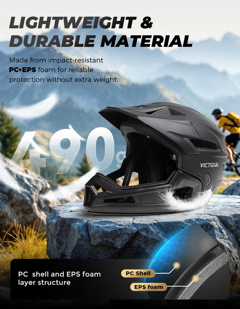 VICTGOAL Adult Detachable Mountain Bike Full Face Helmet, Men's Bicycle Head Protection, Off-Road MTB Safety Gear, Mbx Bmx Helmets, Motocross Helmet