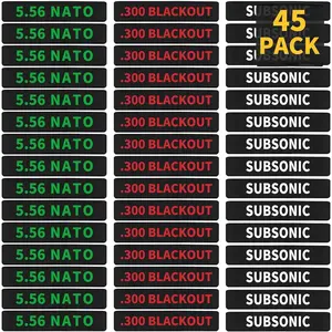 45 Pack Magazine Marking Bands Combo for 300 Blackout, Subsonic, 5.56 NATO, Ammo Caliber Label Identification Marker (Black Base with Red/Green/White Lettering)