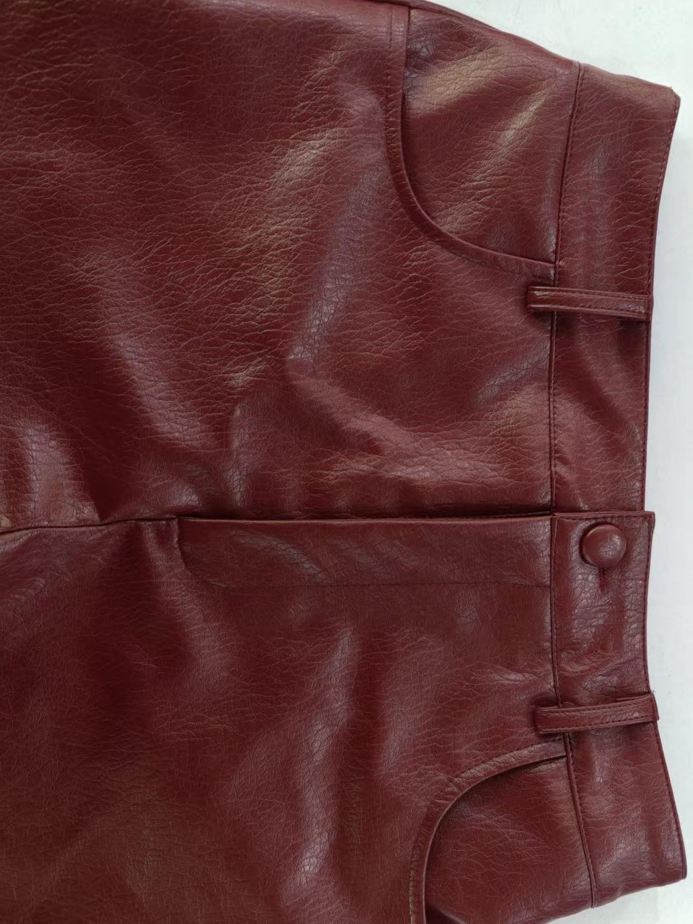 Women's Deep V PU Leather Jacket with Wide Waist Belt, Stylish Casual Outerwear for All Seasons, Perfect for Daily Wear & Trendy