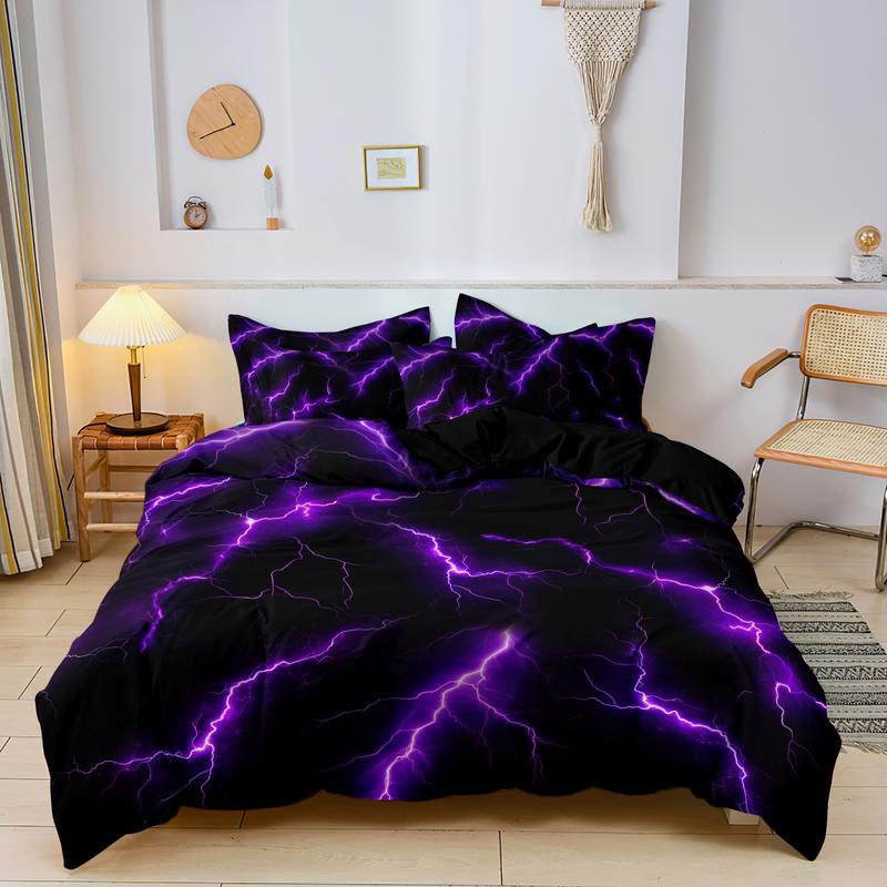 Lightning Print Duvet Cover Set, 3 Counts/set Including 1 Duvet Cover & 2 Pillowcase without Filler, Soft Breathable Bedding Set for Home Dormitory, Bedroom Bedding Set