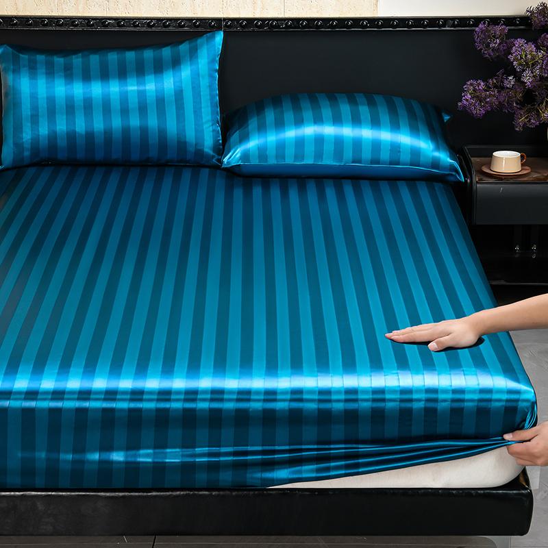 Luxury Striped Satin Fitted Sheet 3 Piece Set, Cooling Deep Pocket, Wrinkle & Fade Resistant, Hotel Style for Hot Sleepers