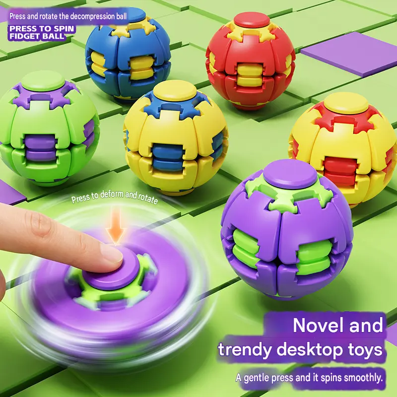 Plastic Spin & Press Fidget Toy - Transforming Spinner Ball, Unisex Sensory Decompression Stress Relief Gift for Kids & Adults